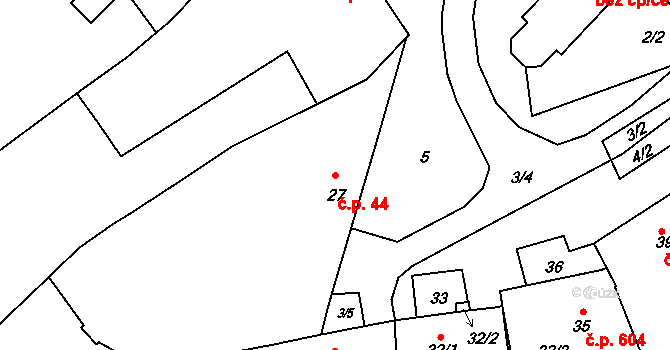 Jarošov 44, Uherské Hradiště na parcele st. 27 v KÚ Jarošov u Uherského Hradiště, Katastrální mapa