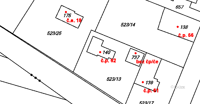 Horoušánky 62, Horoušany na parcele st. 140 v KÚ Horoušany, Katastrální mapa