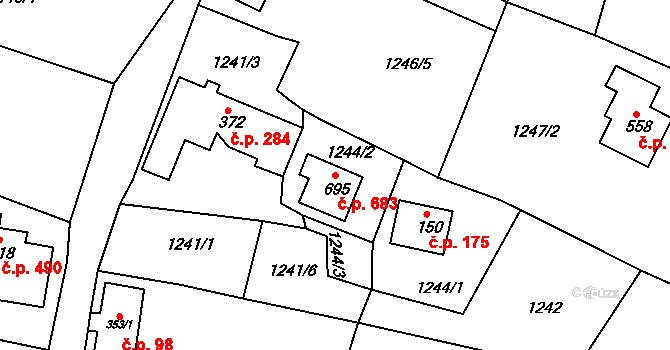 Bublava 683 na parcele st. 695 v KÚ Bublava, Katastrální mapa
