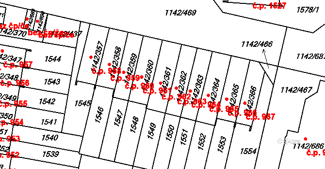 Řepy 962, Praha na parcele st. 1142/361 v KÚ Řepy, Katastrální mapa