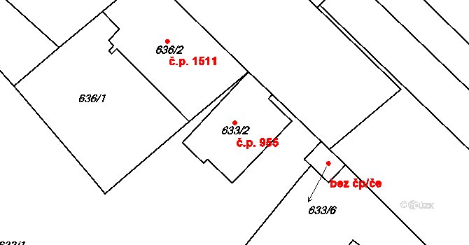 Holešovice 955, Praha na parcele st. 633/2 v KÚ Holešovice, Katastrální mapa