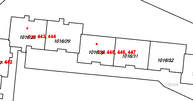 Čimice 445,446,447, Praha na parcele st. 1016/30 v KÚ Čimice, Katastrální mapa