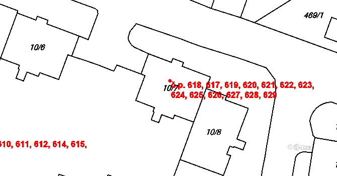 Letňany 617,618,619,620,621,, Praha na parcele st. 10/8 v KÚ Letňany, Katastrální mapa