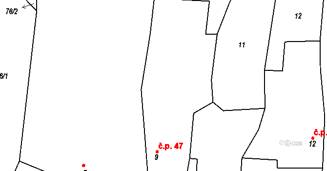 Čečelovice 47 na parcele st. 9 v KÚ Čečelovice, Katastrální mapa