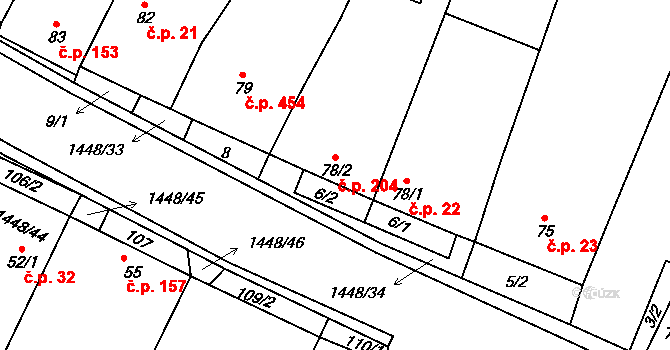 Krumvíř 204 na parcele st. 78/2 v KÚ Krumvíř, Katastrální mapa