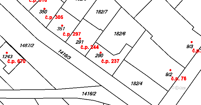 Chválkovice 237, Olomouc na parcele st. 290 v KÚ Chválkovice, Katastrální mapa