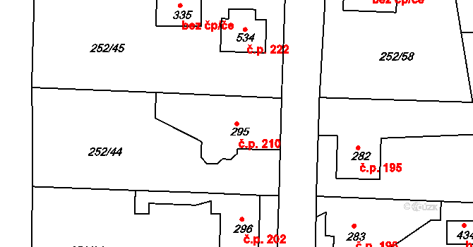 Liberec XXXIII-Machnín 210, Liberec na parcele st. 295 v KÚ Machnín, Katastrální mapa