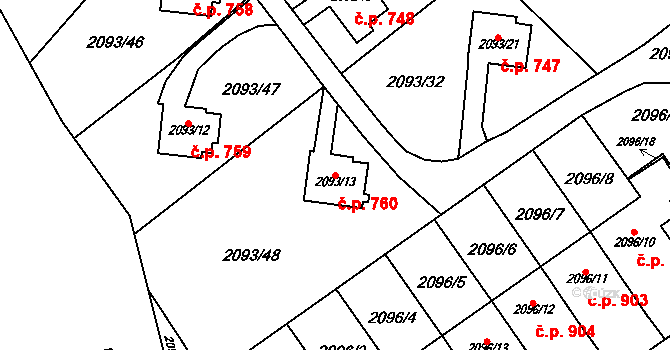 Bludovice 760, Havířov na parcele st. 2093/13 v KÚ Bludovice, Katastrální mapa