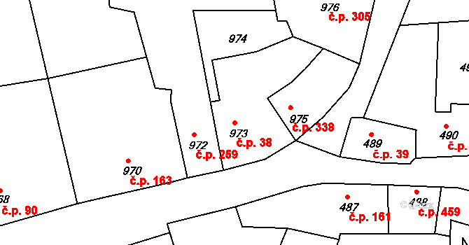 Týnec nad Labem 38 na parcele st. 973 v KÚ Týnec nad Labem, Katastrální mapa