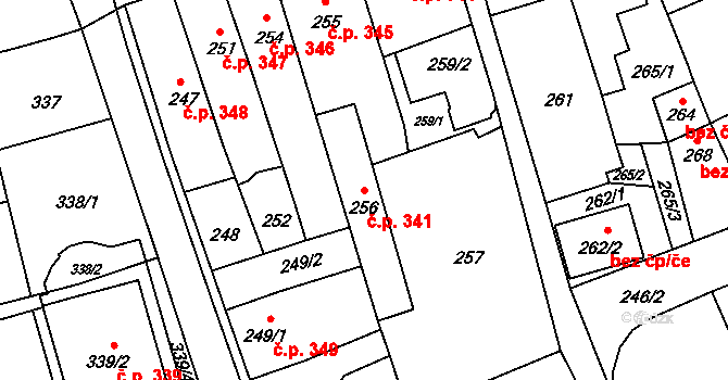 Šluknov 341 na parcele st. 256 v KÚ Šluknov, Katastrální mapa