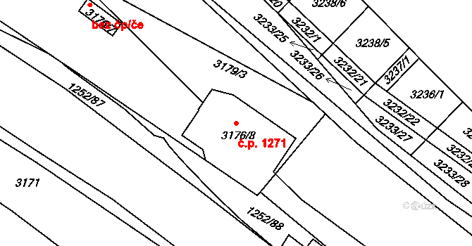 Hustopeče 1271 na parcele st. 3176/8 v KÚ Hustopeče u Brna, Katastrální mapa