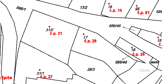 Mečeříž 26 na parcele st. 17 v KÚ Mečeříž, Katastrální mapa