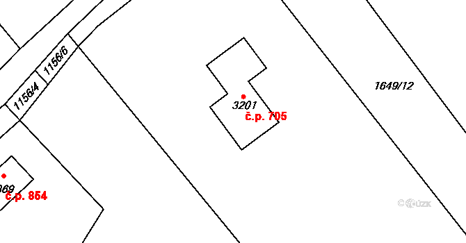 Ostravice 705 na parcele st. 3201 v KÚ Ostravice 1, Katastrální mapa
