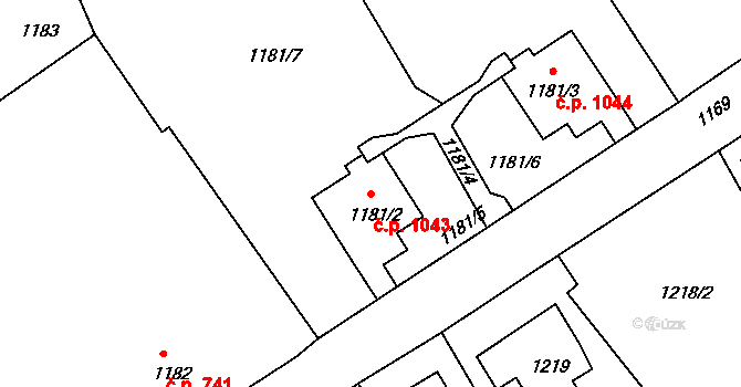 Šluknov 1043 na parcele st. 1181/2 v KÚ Šluknov, Katastrální mapa