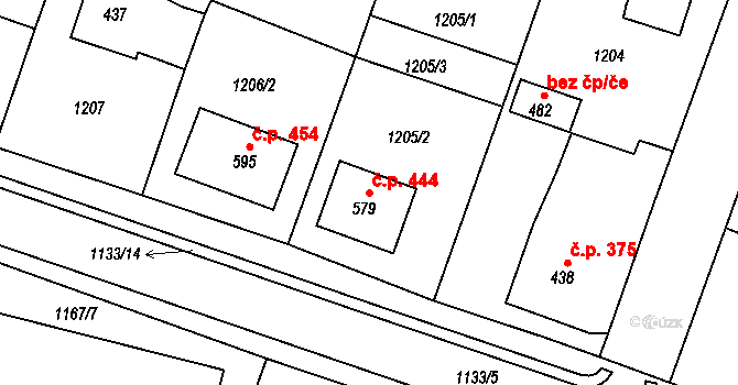 Byšice 444 na parcele st. 579 v KÚ Byšice, Katastrální mapa