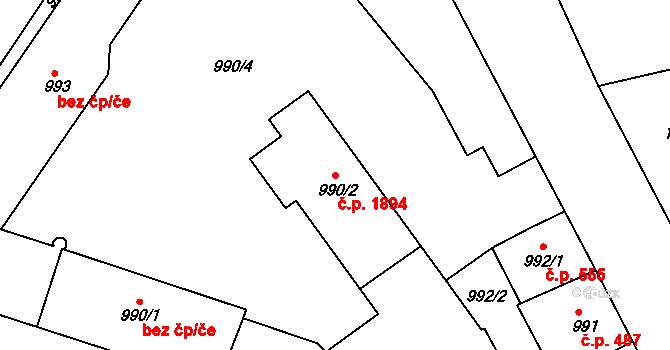 Trnovany 1894, Teplice na parcele st. 990/2 v KÚ Teplice-Trnovany, Katastrální mapa
