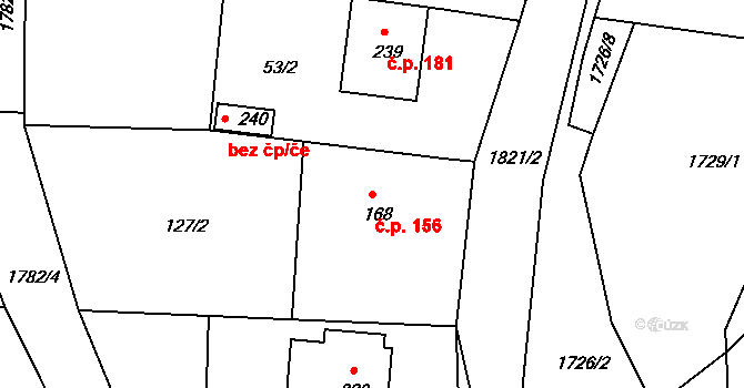 Přibyslavice 156 na parcele st. 168 v KÚ Přibyslavice nad Jihlavou, Katastrální mapa
