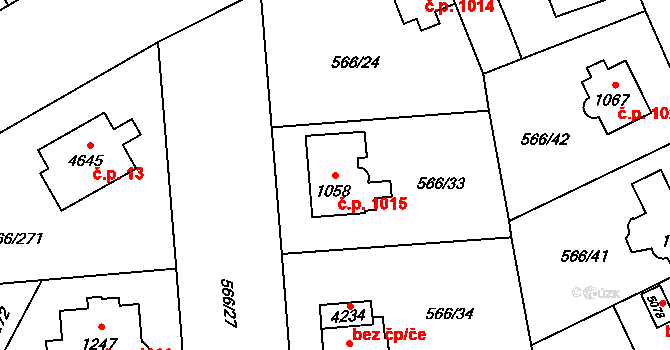 Zábřeh 1015, Ostrava na parcele st. 1058 v KÚ Zábřeh nad Odrou, Katastrální mapa