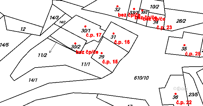Hluboké 15, Dalečín na parcele st. 29 v KÚ Hluboké u Dalečína, Katastrální mapa