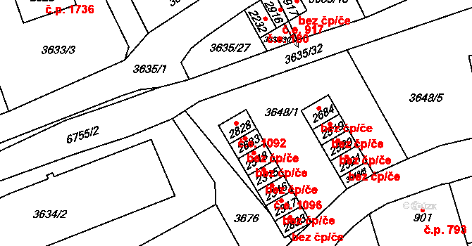 Kraslice 1092 na parcele st. 2828 v KÚ Kraslice, Katastrální mapa