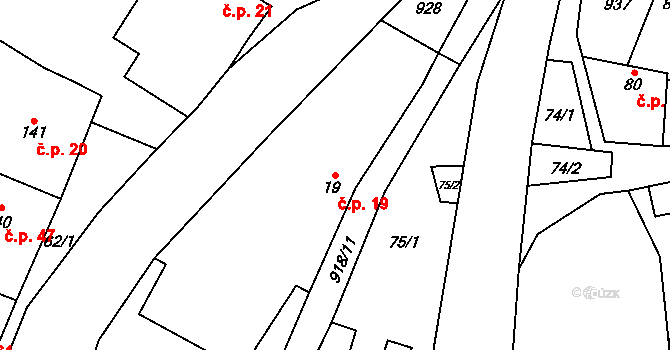 Polichno 19, Luhačovice na parcele st. 19 v KÚ Polichno, Katastrální mapa