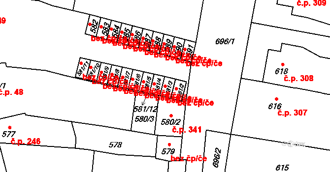 Majetín 40859967 na parcele st. 581/3 v KÚ Majetín, Katastrální mapa
