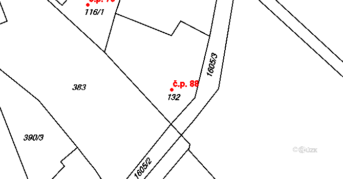 Vršovice 88 na parcele st. 132 v KÚ Vršovice u Opavy, Katastrální mapa