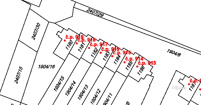 Kateřinky 916, Opava na parcele st. 1183 v KÚ Kateřinky u Opavy, Katastrální mapa