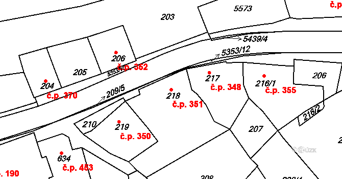 Bojkovice 351 na parcele st. 218 v KÚ Bojkovice, Katastrální mapa