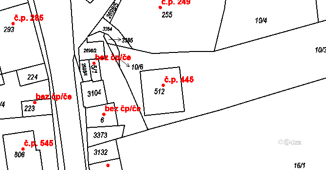 Zlechov 445 na parcele st. 512 v KÚ Zlechov, Katastrální mapa
