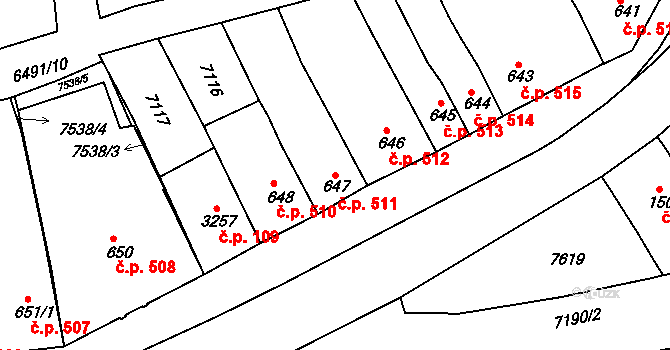 Uherský Brod 511 na parcele st. 647 v KÚ Uherský Brod, Katastrální mapa