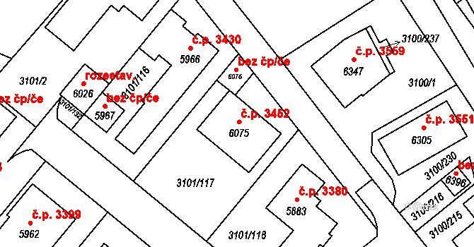 Břeclav 3452 na parcele st. 6075 v KÚ Břeclav, Katastrální mapa