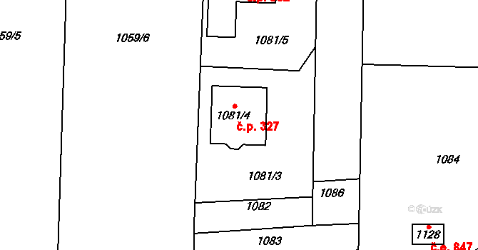 Káraný 327 na parcele st. 1081/4 v KÚ Káraný, Katastrální mapa