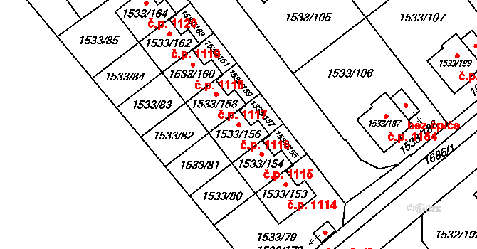 Řeporyje 1116, Praha na parcele st. 1533/156 v KÚ Řeporyje, Katastrální mapa