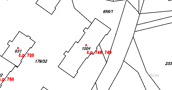 Slatiňany 748,749 na parcele st. 1004 v KÚ Slatiňany, Katastrální mapa