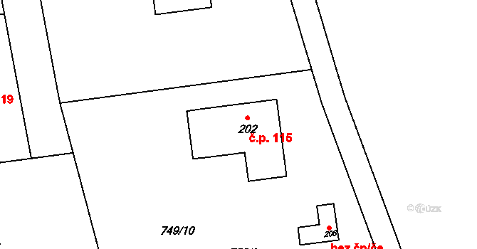 Lubník 115 na parcele st. 202 v KÚ Lubník, Katastrální mapa