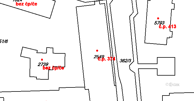 Pražské Předměstí 374, Písek na parcele st. 2549 v KÚ Písek, Katastrální mapa