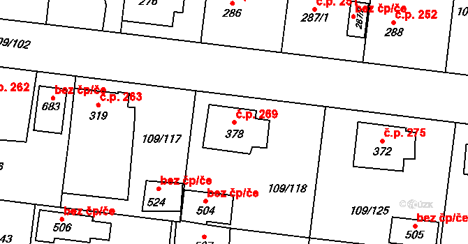 Mirovice 269 na parcele st. 378 v KÚ Mirovice, Katastrální mapa
