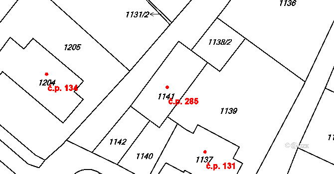 Rapotín 285 na parcele st. 1141 v KÚ Rapotín, Katastrální mapa
