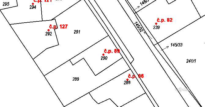 Bdeněves 89 na parcele st. 290 v KÚ Bdeněves, Katastrální mapa