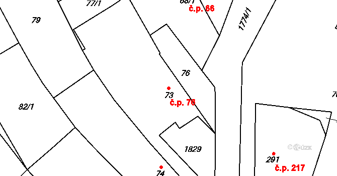 Horní Bříza 76 na parcele st. 73 v KÚ Horní Bříza, Katastrální mapa