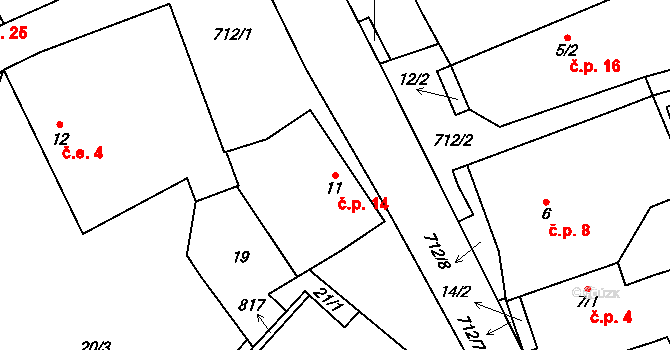 Lomnička 14, Plasy na parcele st. 11 v KÚ Lomnička u Plas, Katastrální mapa