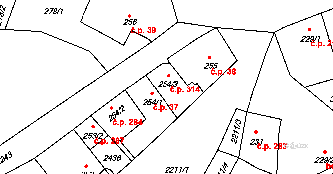Radnice 314 na parcele st. 254/3 v KÚ Radnice u Rokycan, Katastrální mapa
