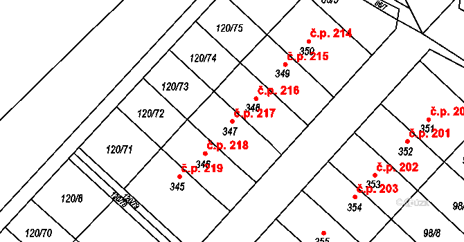 Trnová 217, Pardubice na parcele st. 347 v KÚ Trnová, Katastrální mapa