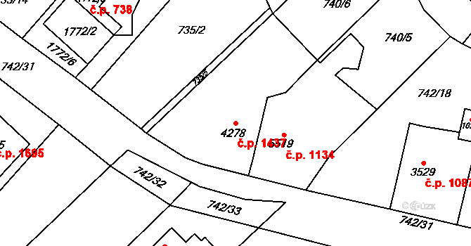 Bílé Předměstí 1437, Pardubice na parcele st. 4278 v KÚ Pardubice, Katastrální mapa