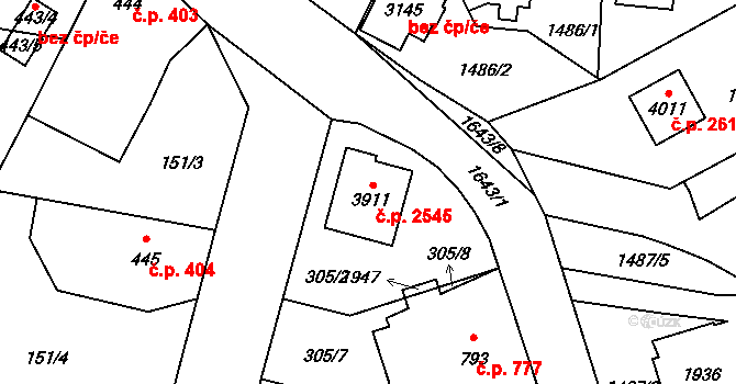 Říčany 2545 na parcele st. 3911 v KÚ Říčany u Prahy, Katastrální mapa