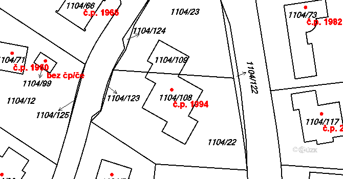 Trnovany 1994, Teplice na parcele st. 1104/108 v KÚ Teplice-Trnovany, Katastrální mapa