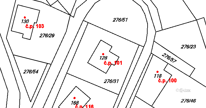 Hoštejn 101 na parcele st. 128 v KÚ Hoštejn, Katastrální mapa