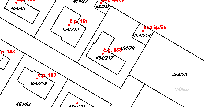 Trboušany 153 na parcele st. 454/217 v KÚ Trboušany, Katastrální mapa