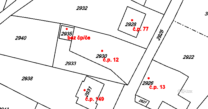 Bravantice 12 na parcele st. 2930 v KÚ Bravantice, Katastrální mapa